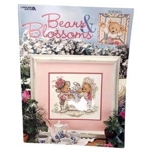 Vntg Leisure Arts Cross Stitch Pattern Bk Teddy Bears & Blossoms 3212 Hallmark